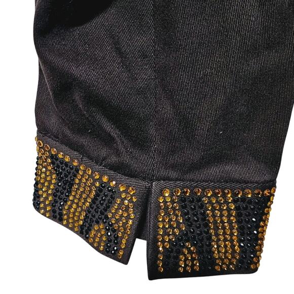 The Quacker Factory Brown Denim Jacket Size XL Animal Print Embellished Pockets - Picture 7 of 9